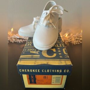 NEW Cherokee Kendra Kids White Leather Tennis Shoes Size 8 1/2